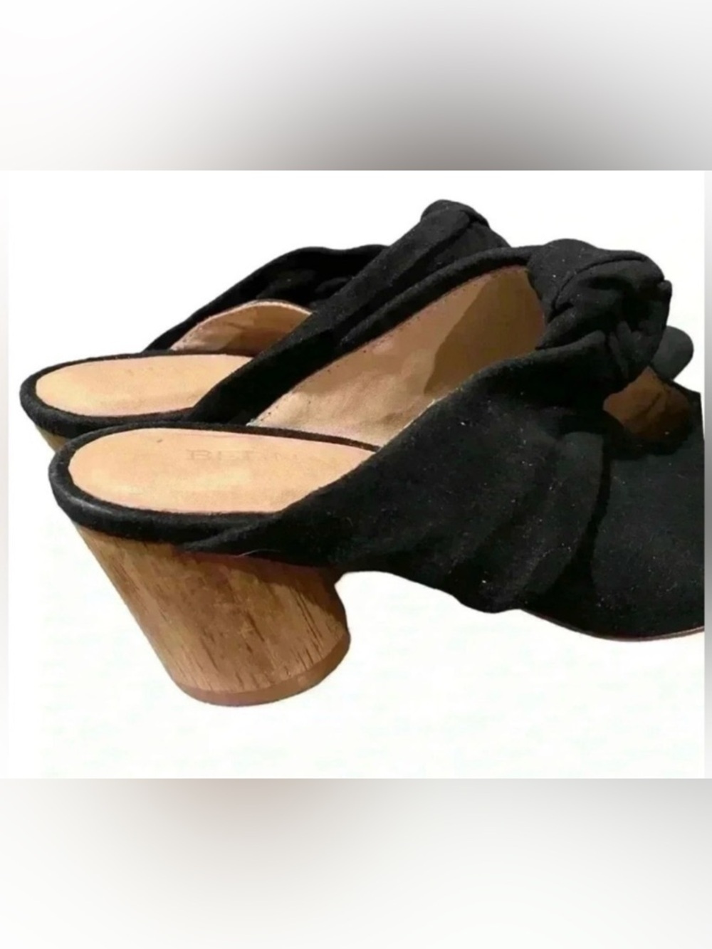 Bernardo Finley Suede Knot Wood Block Heel Mules Black - Picture 12 of 12